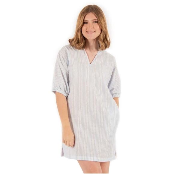 Emily McCarthy Women's Poppy Santorini Metallic Stripes Shift Dress Size XS - Picture 1 of 9